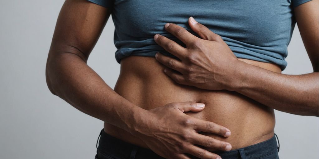 Person clutching stomach in pain