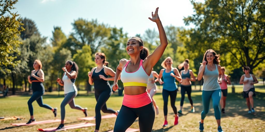 Women exercising outdoors in a park