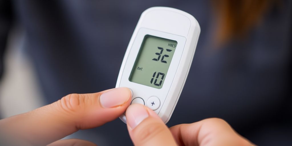 Person using blood sugar monitor close-up