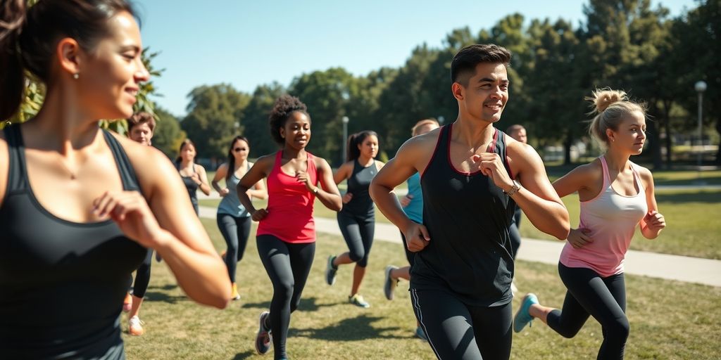 People doing high-intensity interval training outdoors