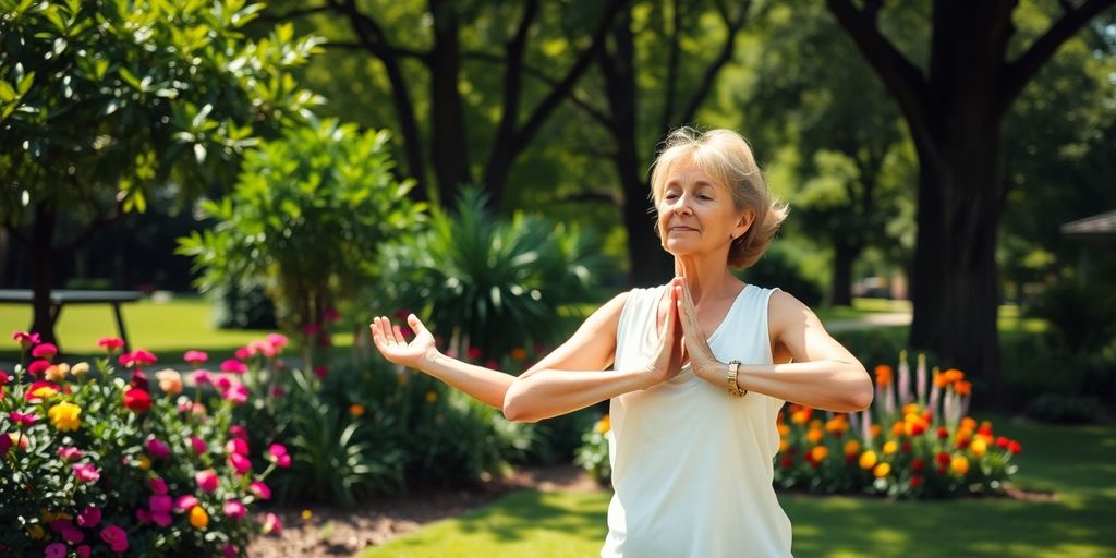 Woman practicing yoga in a park