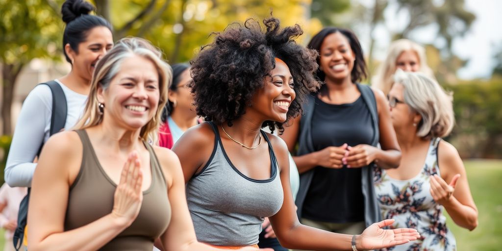 Women of different ages engaging in wellness activities.