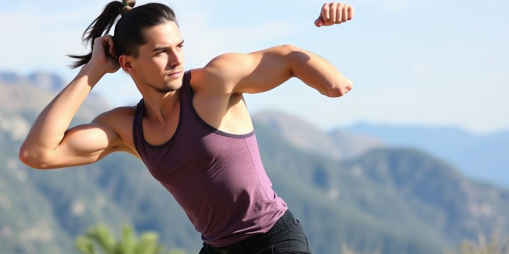 Person doing HIIT outdoors with mountains.