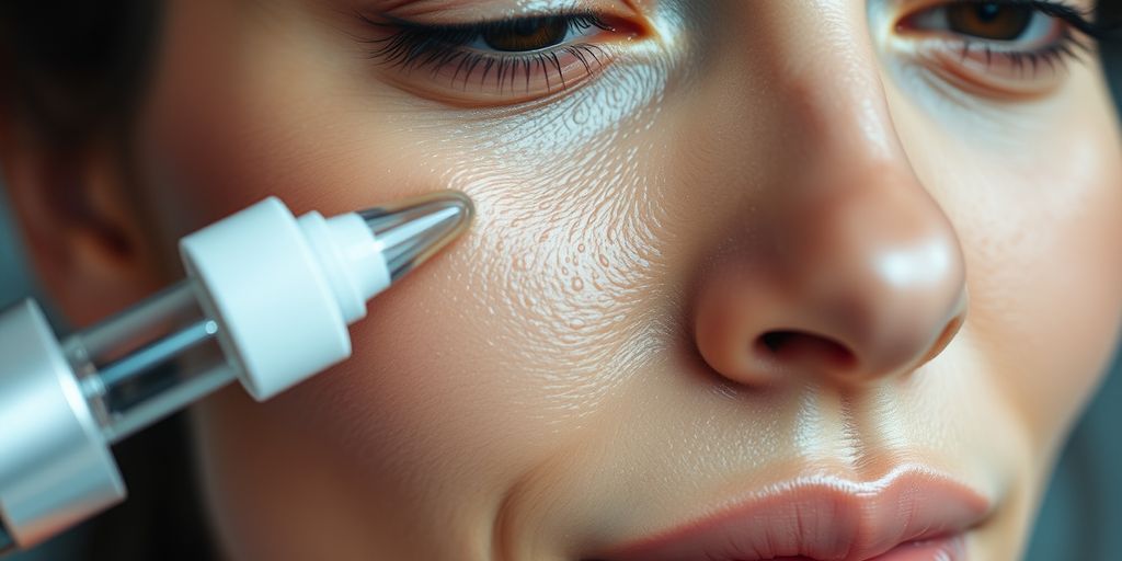 Woman applying hydrating serum on glowing skin