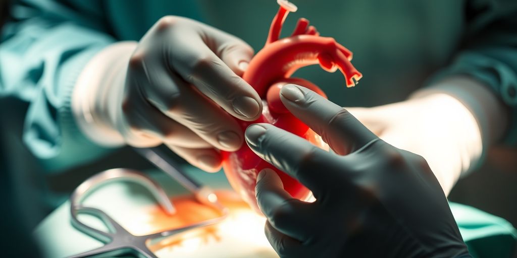 Surgeon performing heart surgery with instruments