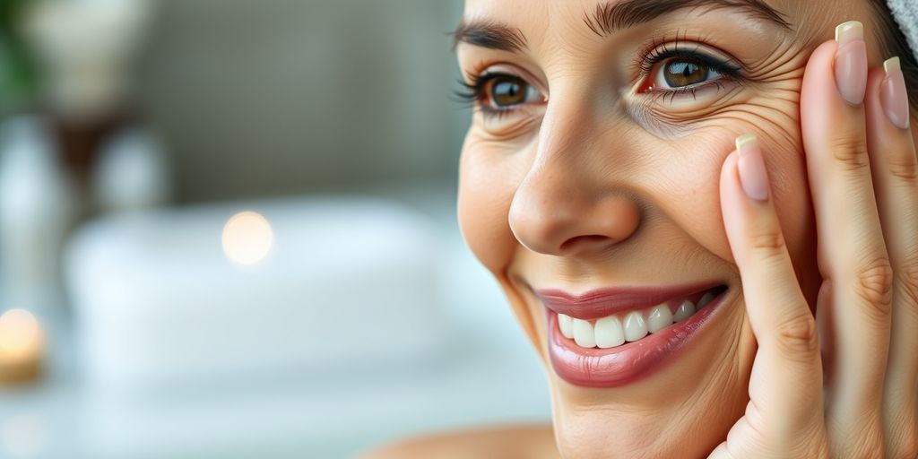 Middle-aged woman with smooth skin smiling