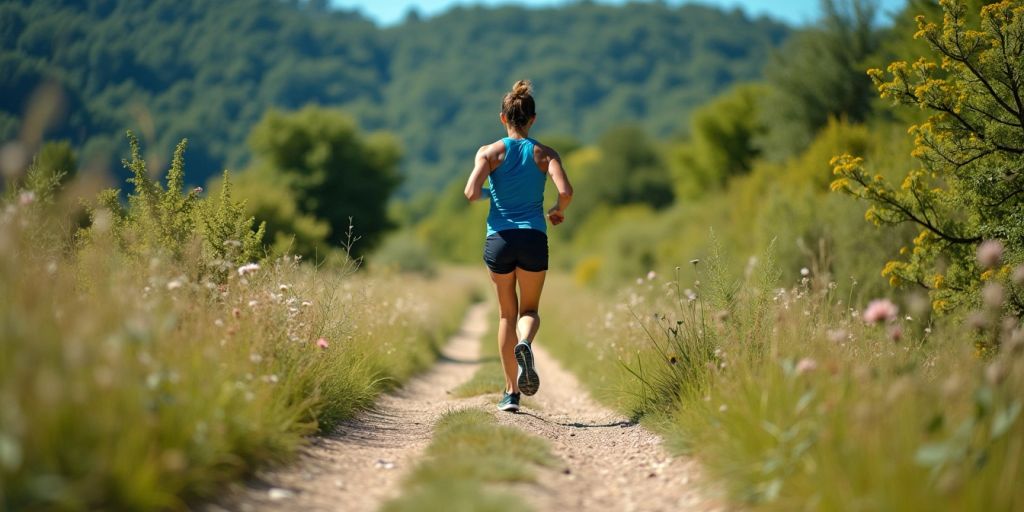 Person jogging on a scenic trail