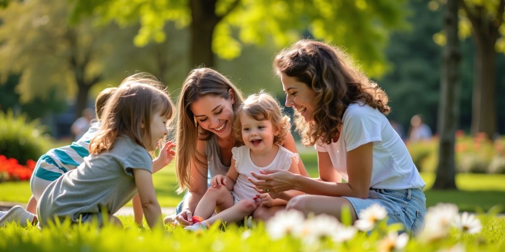 Happy family playing in a sunny park