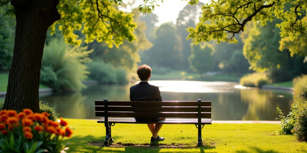 Person enjoying sunshine on a park bench